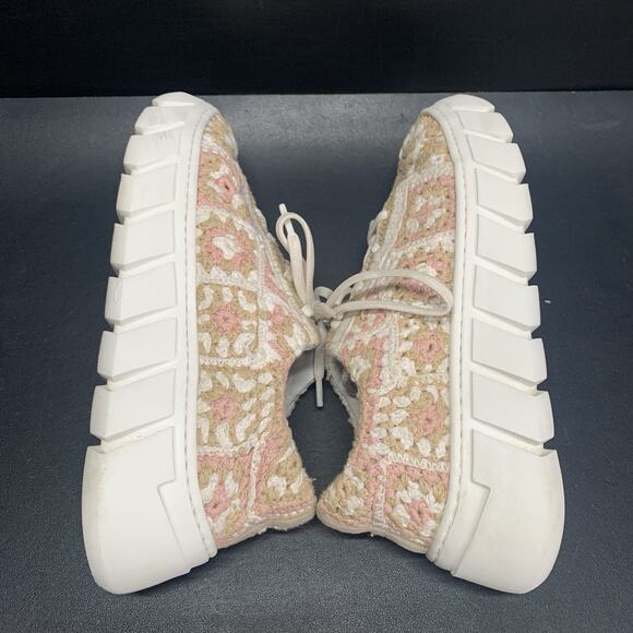 Free People Crochet Platform Sneakers Women's Size 40 US 9 Cream Beige Pink - Picture 7 of 14